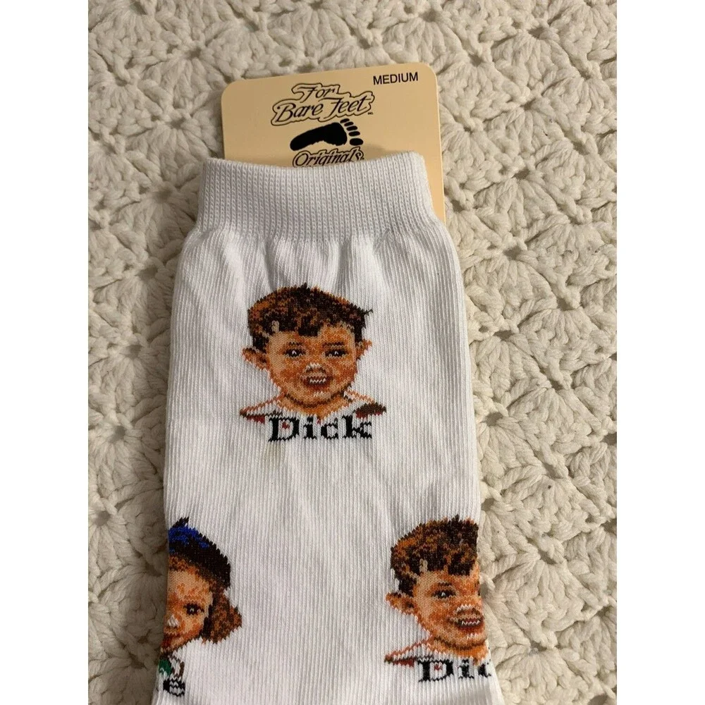 2 DICK JANE Novelty Socks NEW Adult Size Womens 6-11 Men’s 5-10 Shoe Size Unisex